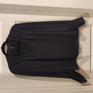 White House Black Market Black Blouse with Gathered Shoulder